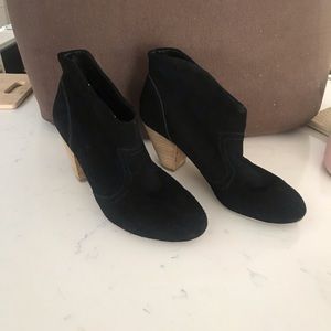 Cathy Jean stacked heel black suede booties